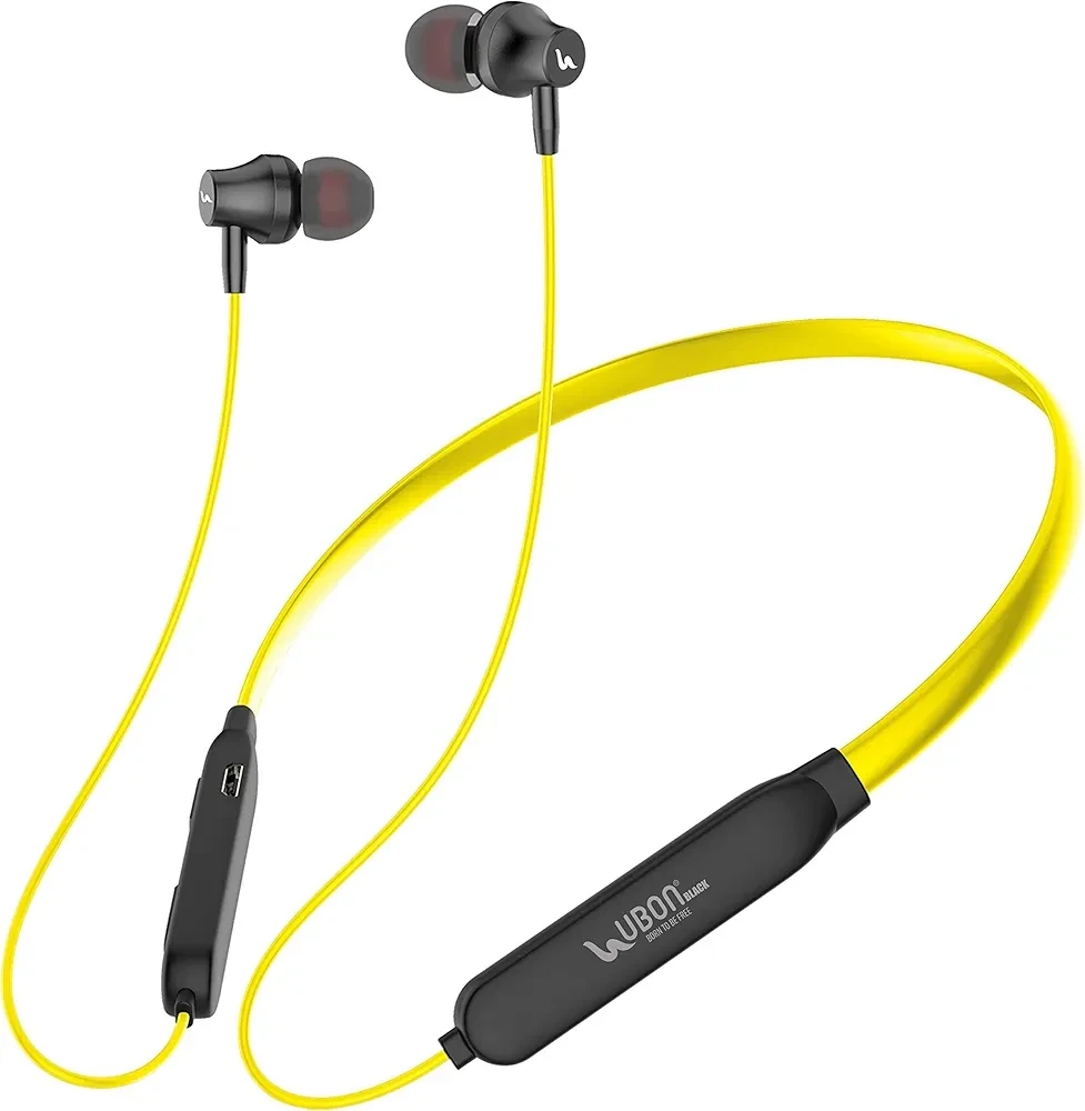 UBON BT-5200 Bluetooth 5.0 Wireless Headphones with Hi-Fi Stereo Sound, 15Hrs Playtime, Lightweight Ergonomic Neckband, Sweat-Resistant Magnetic Earbuds, Voice Assistant & Mic (Yellow)